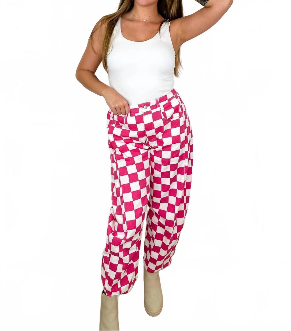 NEW ODDI racing through high-rise cotton blend barrel leg pants in pink